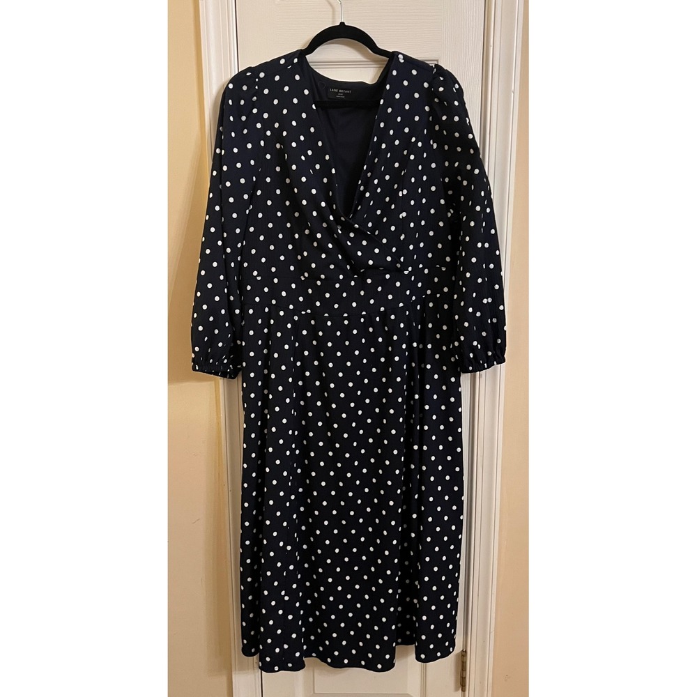 Lane Bryant Navy Polka Dot Surplice V-Neck Midi Dress Womens Plus Size 18/20 - Picture 1 of 5